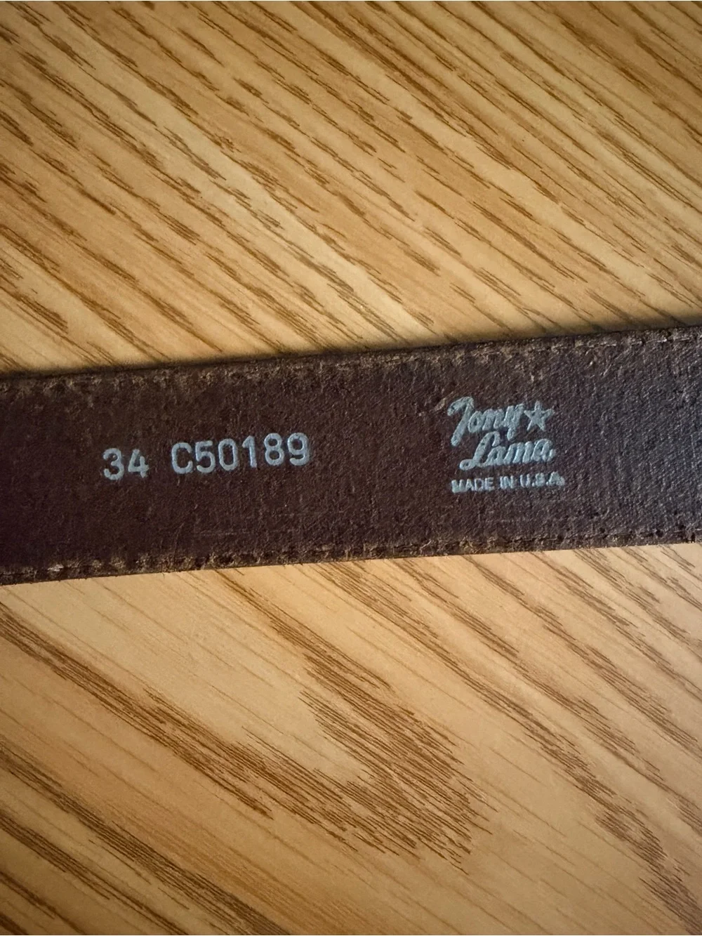 Tony Lama Brown Leather Belt with Silver Stamped Logo